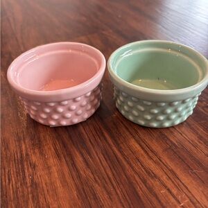 Set of 2 Pink and Green Mini Hobnail Ramekins